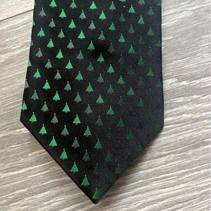 Tango 100% Silk Handmade Black Green Christmas Tree Holiday Necktie 58”